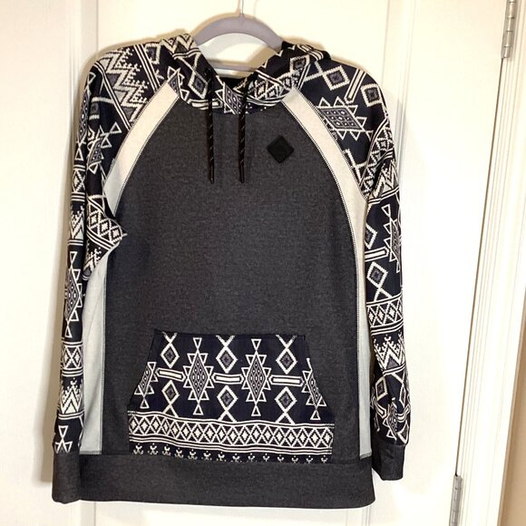 Burton Women's Hoodie Pullover Size S Kangaroo Pocket Black White Aztec Print - Picture 1 of 9